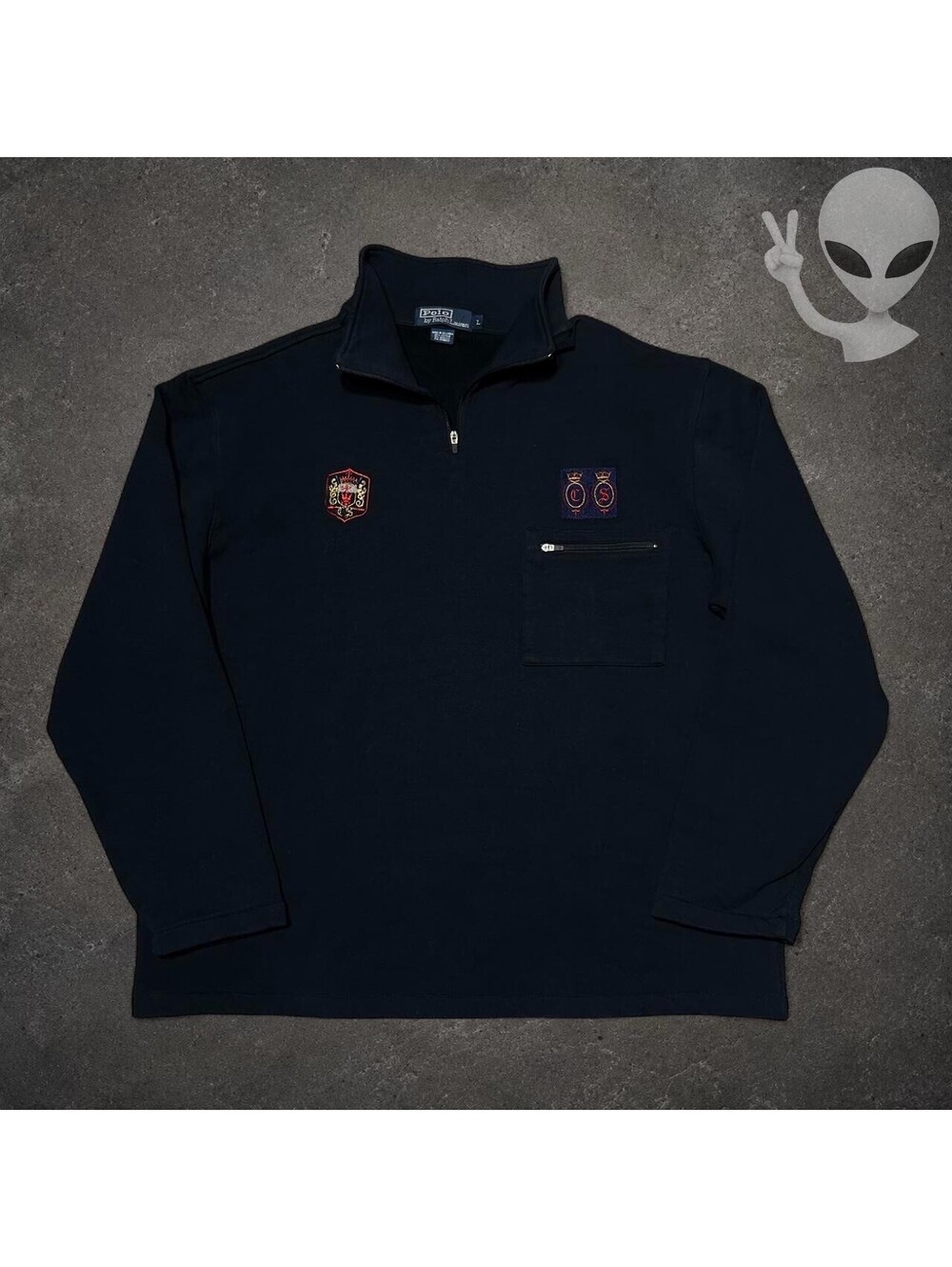 Polo Ralph Lauren Double Crest Quarter-Zip Pullover Sweatshirt Mens US L Navy